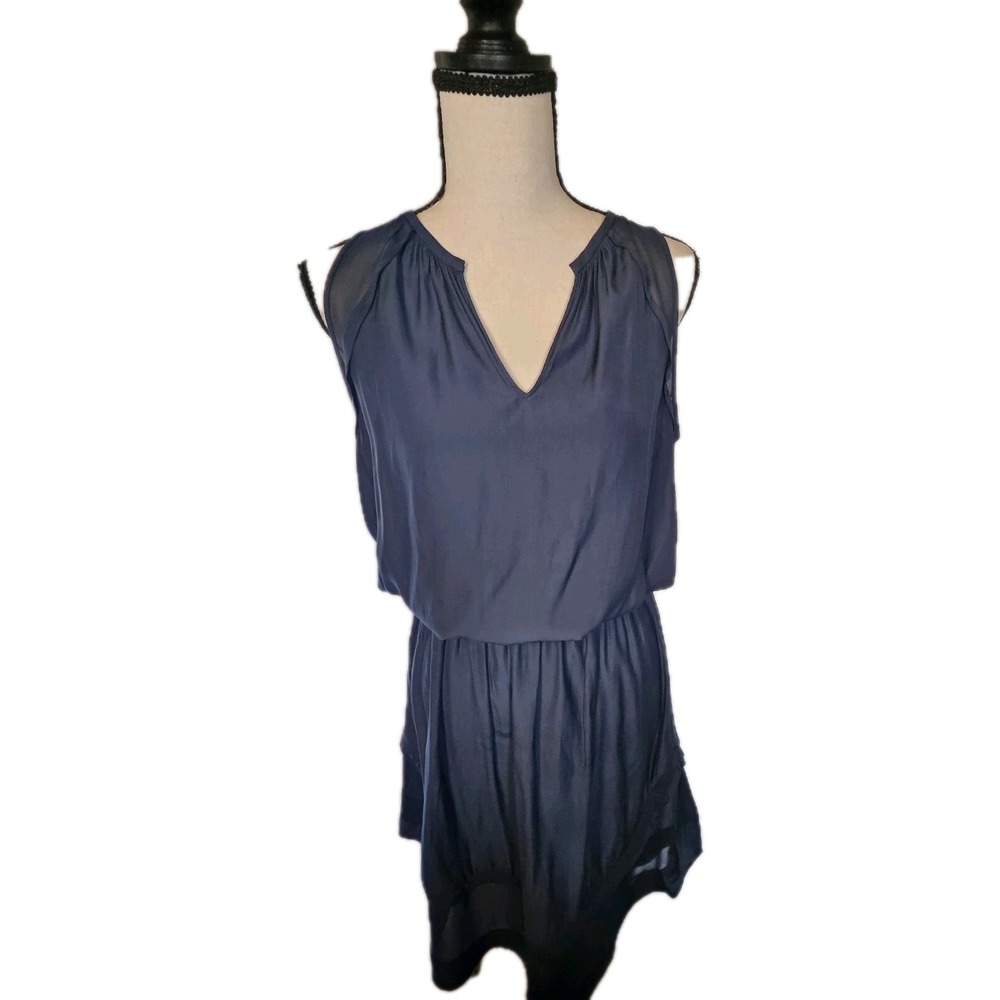 Ramy Brook Navy Midi Dress Small Cinched Waist Asymmetric Sleeveless 1-00987